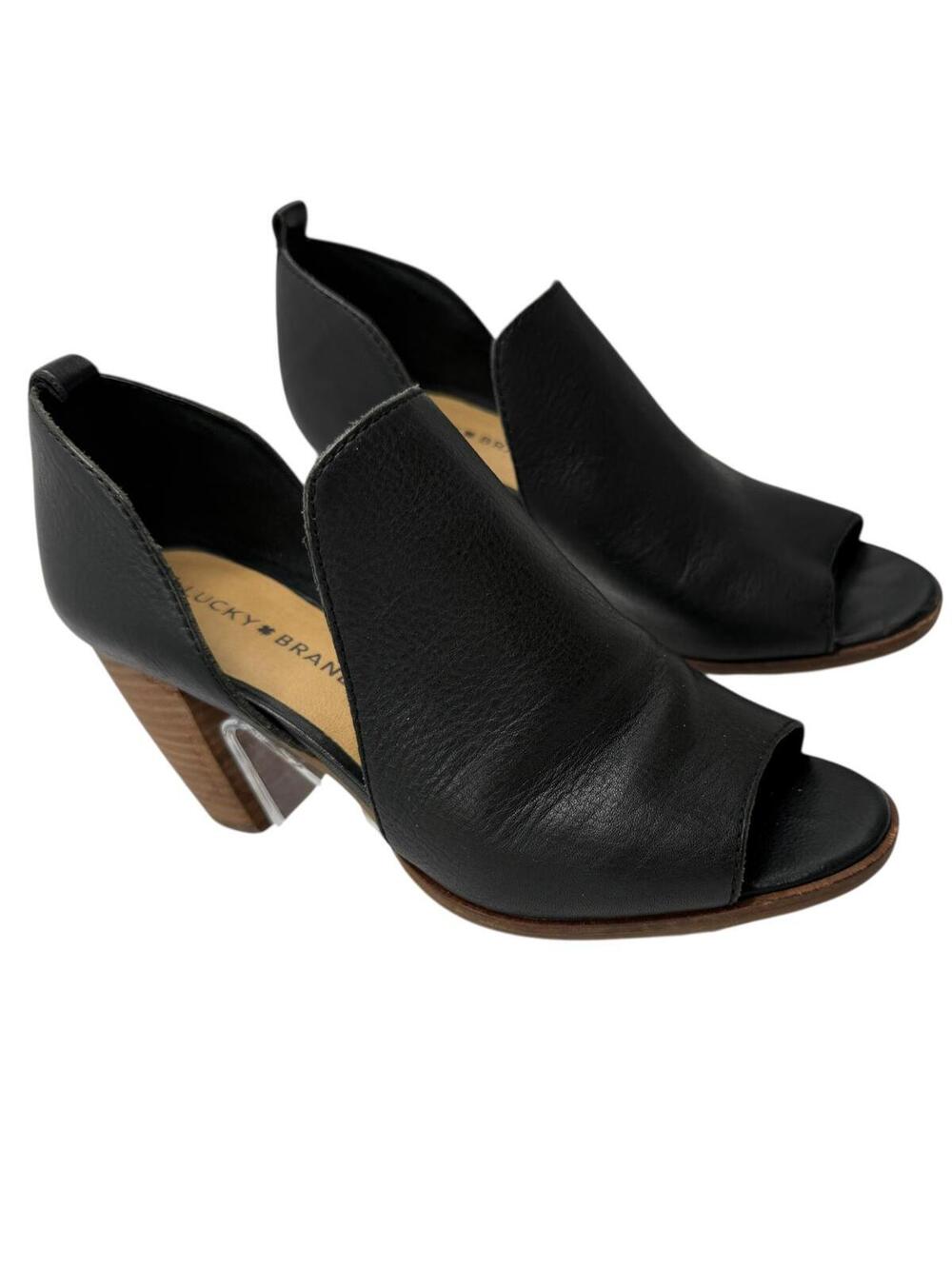 Lucky Brand Black Peep Toe Heeled Boots Walk Tall